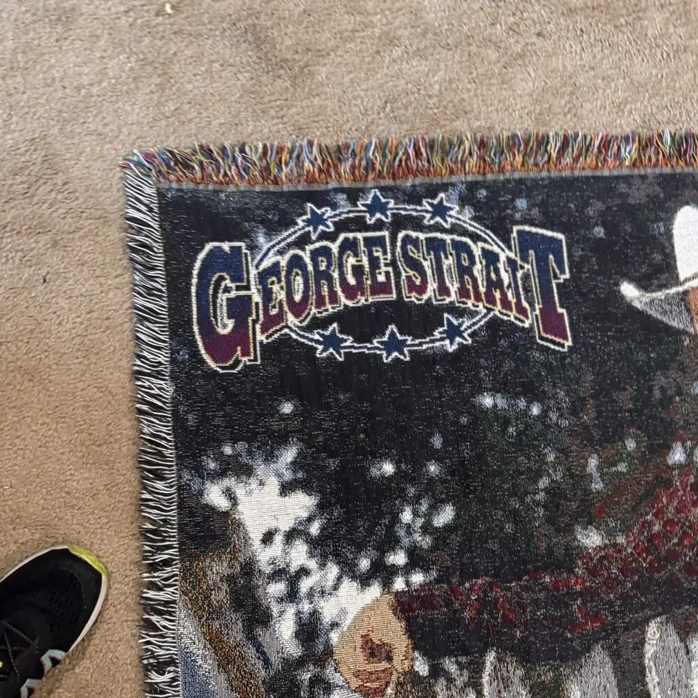 Vintage George Strait Woven Tapestry Throw Blanket Country Music Collectible